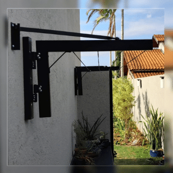 Varal de muro dobrável e removível montado preto